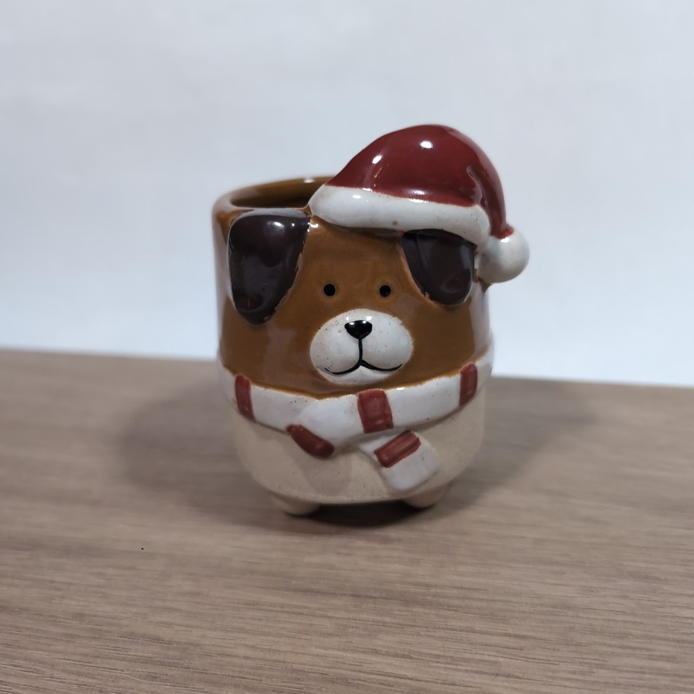 Ceramic Dog Christmas Planter Succulent Small Santa Hat Abbott Collection Puppy